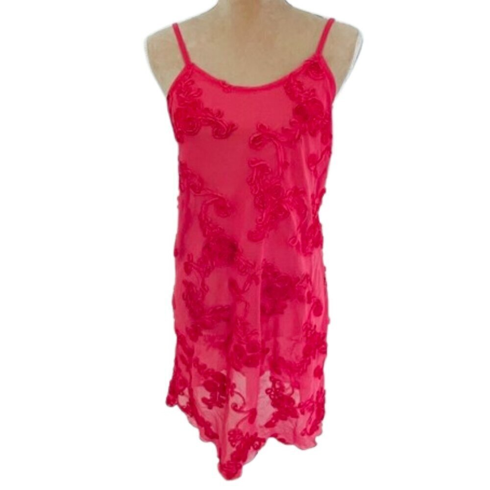 Verena Vintage Y2k Sheer Chiffon 3D Floral Embroidered Fairy Slip Dress Small